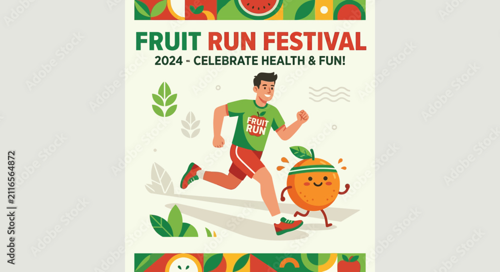 Fototapeta premium Fun Fruit Festival Run Event Illustration Welcoming Runners Of All Ages