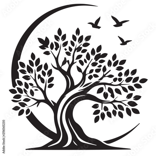 Elegant Tree of Life Circular Silhouette Vector