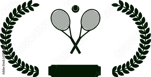 Tennis Emblem With Crossed Rackets and Laurel Wreath Black illustration