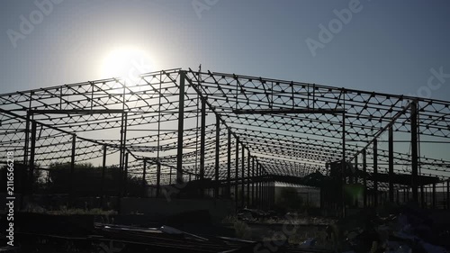 Destroyed agricultural farm after military conflict. Concept of consequences of war.