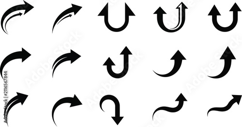 Arrows Vector Icon Set -Black Curved for Business Navigation and Graphic Design UI Elements