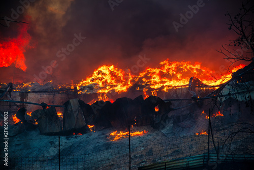 Photography Large Industrial Structure Burning During the Oraiokastro Wildfire Crisis