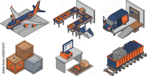 Foto Isometric Logistics and Cargo Transportation Icon Set Vector Illustration