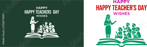 Принти на полотні Happy teacher's day smart typography design featuring a teacher instructing stud