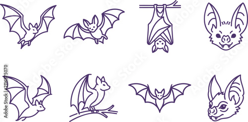 Halloween illustration of bats and owls with halloween, creature