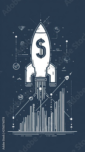 Financial Growth Illustration with Rocket and Dollar Sign Symbolizing Investment Success and Market Expansion