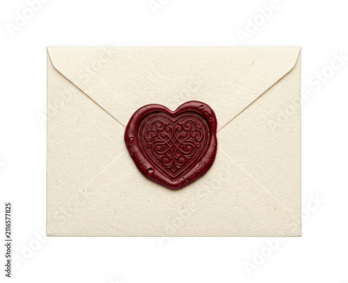 Romantic envelope png Vintage love letter cutout Cream mail png Heart wax seal envelope png Elegant stationery cutout Red heart seal letter isolated transparent background image