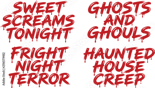 Картината върху платно Set of four spooky halloween themed text phrases with dripping effect in bright