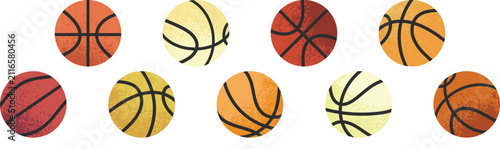 9 Basketball Illustrations | Textured Graphics 3D Angles Vintage Colors Hand-Drawn Vector
