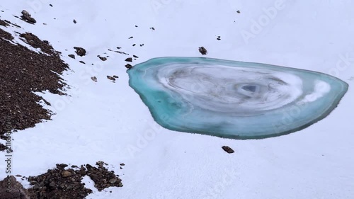 Close-Up Drone View of Frozen Roopkund Glacial Lake, Uttarakhand, India