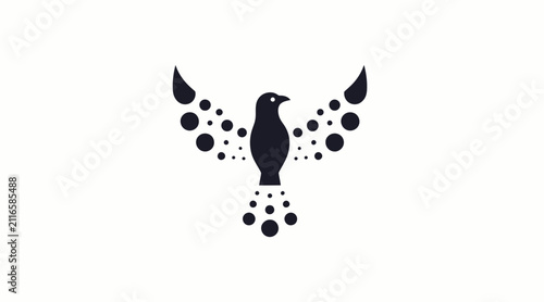 Obraz na płótnie Symmetric bird icon with dotted wing pattern.