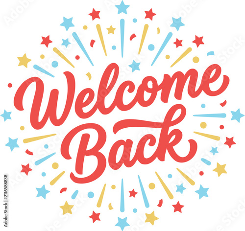 Cuadro en lienzo Festive welcome back lettering design with colorful fireworks and celebration el