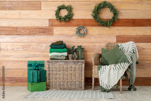 Wicker armchair, basket wit...