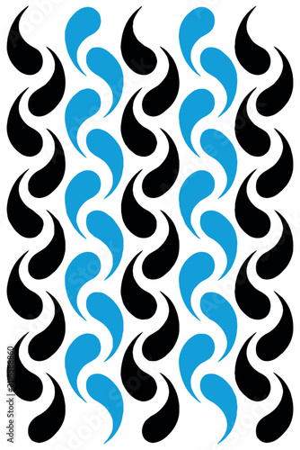 Abstract repeating pattern of curved shapes in black and blue vector illustration