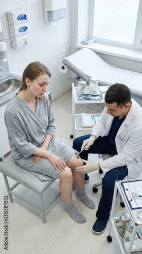 Doctor Examining Patient's Knee In A Bright Modern Medical Office