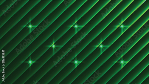 Vibrant Emerald Green Neon Diagonal Stripes Abstract Background with Light Flares