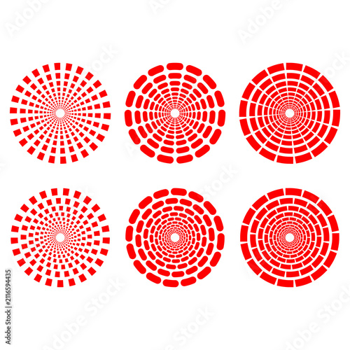 Seamless Geometric Pattern Set of Red White and Black Circles with Halftone Vector Design for Retro Decorative Wallpaper Illustration
