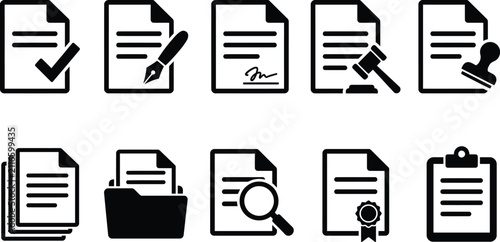 black and white icons of documents and office supplies