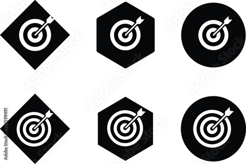 black and white target icons with arrows for business goals