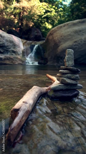 Flowing Spring Water & Zen Stone Tower - Mindful Nature 4K 30fps 100 Mbit color edited Version