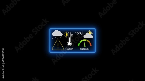 Digital weather dashboard interface with animated autumn temperature gauge and cloud