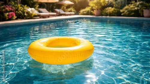 Vibrant yellow ring floating in sunlit pool: relaxation and summer vibes