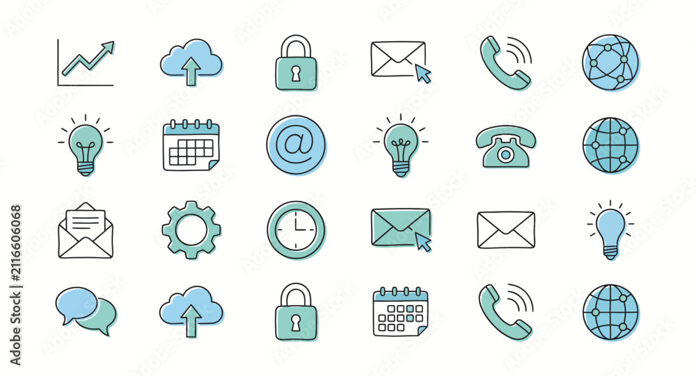 Fototapeta premium Set of business and communication line with blue accents