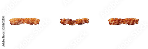 Konstfotografi Crispy Cooked Bacon Strips Isolated On White Background Set, Fried Pork Rasher S