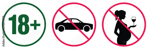Bild auf Leinwand Age restriction warning signs featuring no car, alcohol prohibition for pregnanc