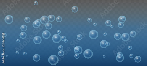 Bild auf Leinwand Floating transparent soap bubbles on a deep blue gradient background with floati