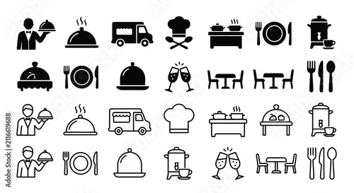 Restaurant And Food Service Icons Linear Silhouette
