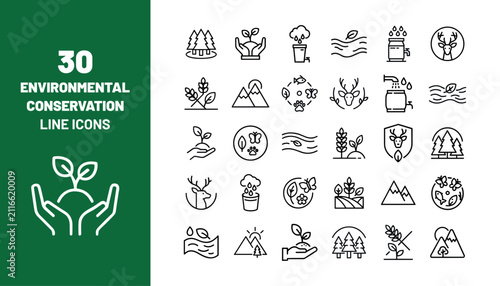 Canvastavla Set of 30 environmental conservation line icons