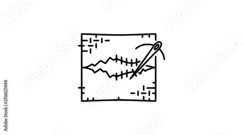 Foto Hand Drawn Illustration of Needle Stitching Torn Fabric for Mending Concept