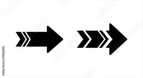 Two black arrow shapes with chevron details flat silhouette