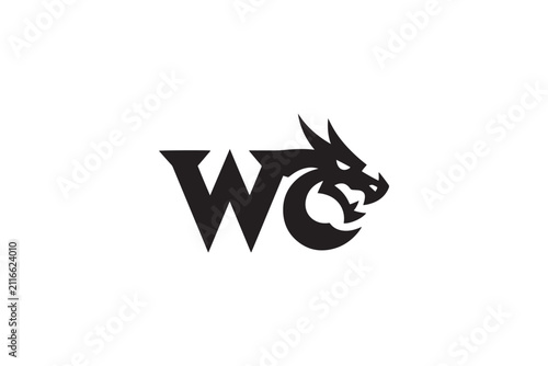 Modern 'wc' logo design featuring a fierce dragon head emblem