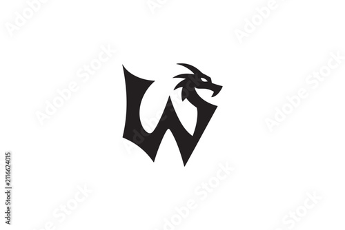 Modern w logo design with a fierce dragon head motif