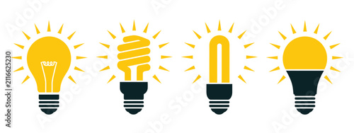 Cuadro en lienzo Light bulb icon collection incandescent, LED, CFL and fluorescent tube designs
