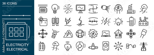 Bild auf Leinwand A collection of linear electrical and energy industry icons.