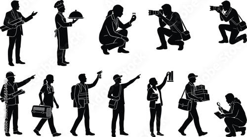 Professional Worker Silhouette Collection Featuring Service Technical and Creative Occupation Vector Set