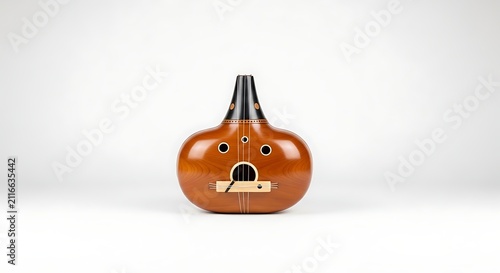 Traditional wooden string instrument isolated on white background with copy space