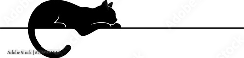 Cuadro en lienzo Sleek black cat silhouette resting on a line, minimalist animal graphic design f