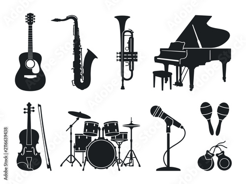 Cuadro en lienzo Set of musical instruments silhouettes