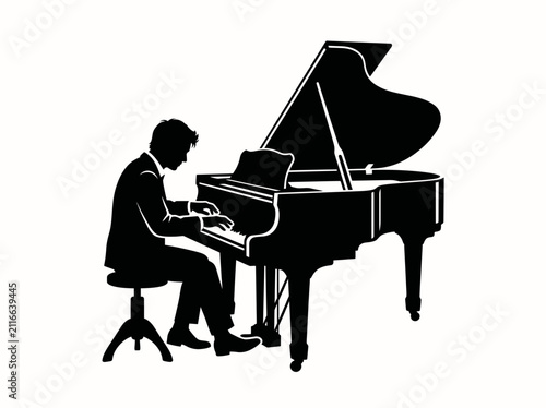 Konstfotografi Silhouette of a man playing a grand piano
