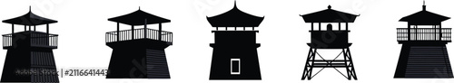Foto Vector set of different watchtowers in unique architectural styles