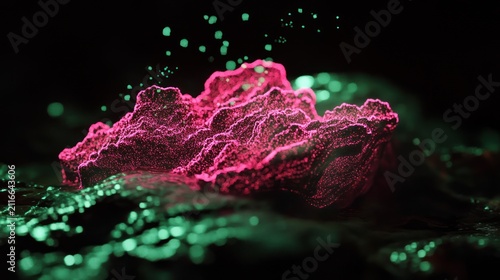 Vibrant pink cloud-like structure with glowing effects in dark