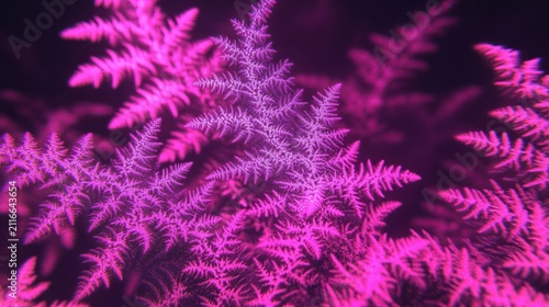 Vibrant pink fern leaves densely cover dark background