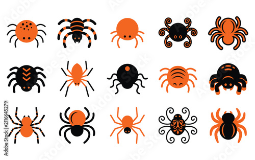 Set of various scary spider halloween vector elements for festive holiday decorations and creepy graphic design projects