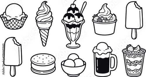 Hand Drawn Ice Cream and Dessert Naive Doodle Collection