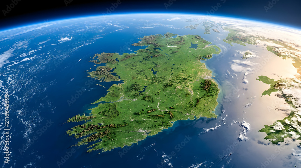 Fototapeta premium Satellite view of the island of ireland surrounded by the atlantic ocean and the irish sea