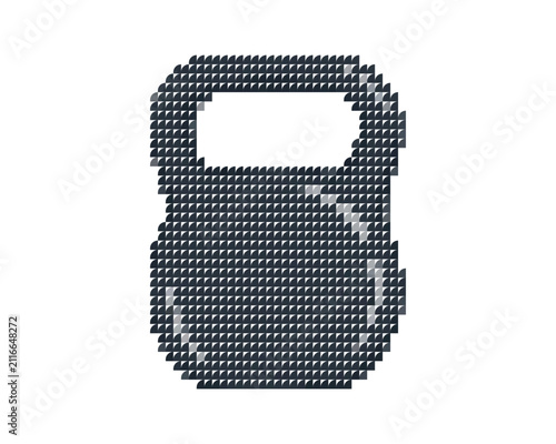Pixel art kettlebell icon for fitness and strength training with eight bit kettlebell exercise strength training bodybuilding activity isolated equipment illustration physical lifestyle
